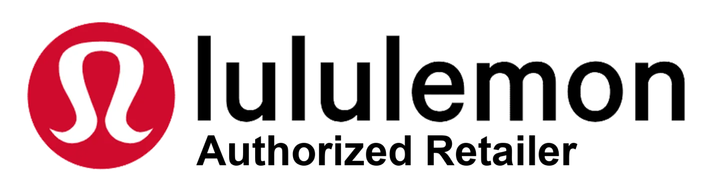 Lululemon logo with a white Omega symbol on a red circle next to the black text "lululemon".